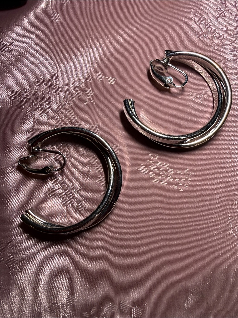 Classic Silver Hoop Earrings - Polished Double-Ring Design - Picture 1 of 2